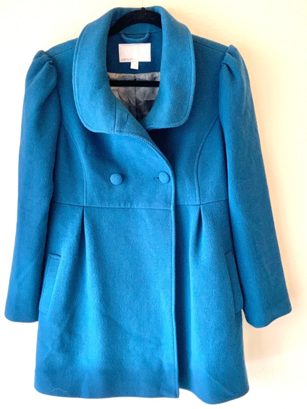LIKE NEW! Old Navy Wool Coat Womens Size Medium Turquoise Blue Double Breasted